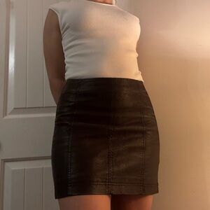 Free People Black Faux Leather Pencil Skirt